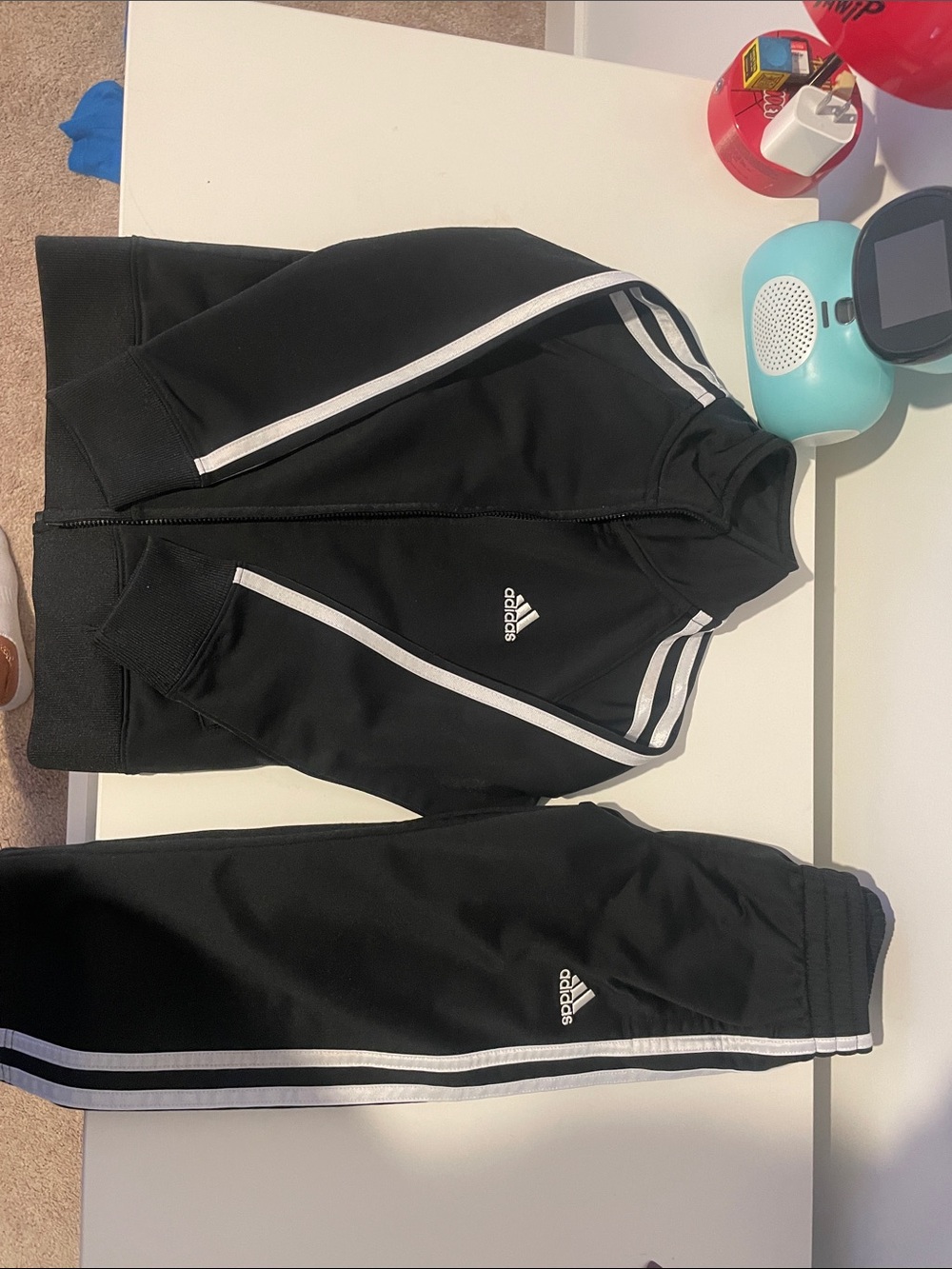 adidas Kids Black Track Jacket & Joggers with White Stripes